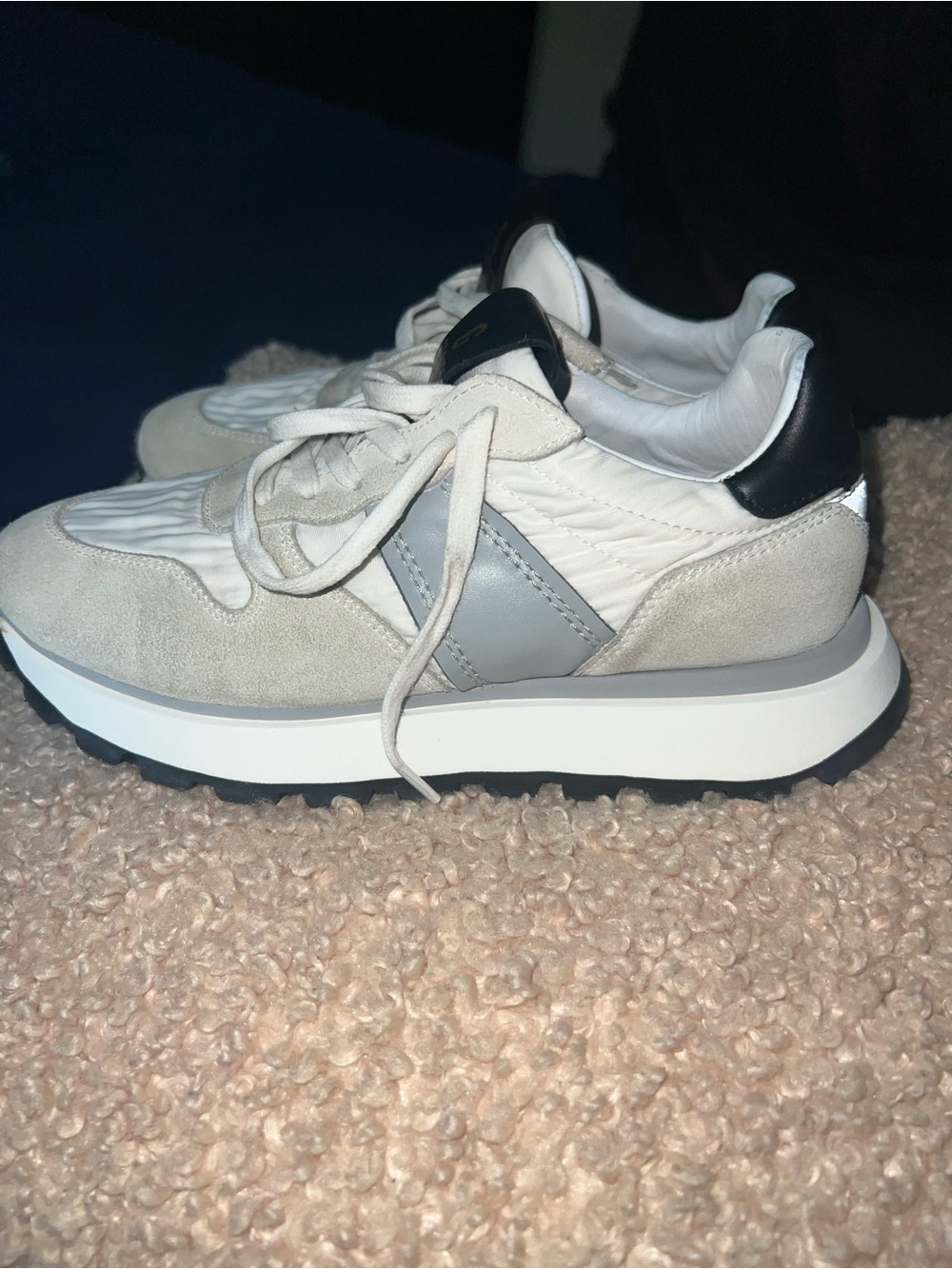Greats White & Light Gray Low-Top Sneaker with Black Tongue Tab - Picture 3 of 6